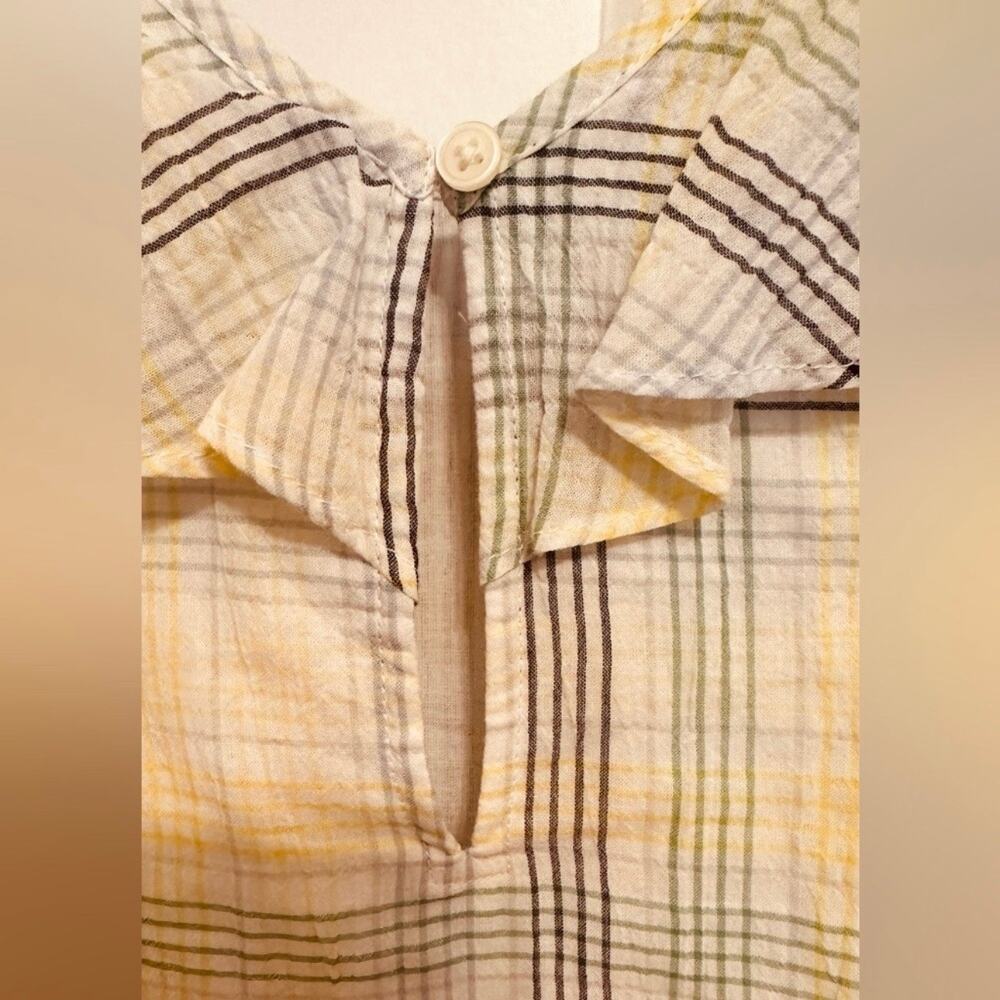 LOFT Ruffle Sleeve Plaid Blouse Cottagecore Lightweight Top Small - Picture 2 of 6
